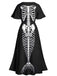[Prévente] Robe longue fendue noire imprimé squelette d'Halloween des années 1950