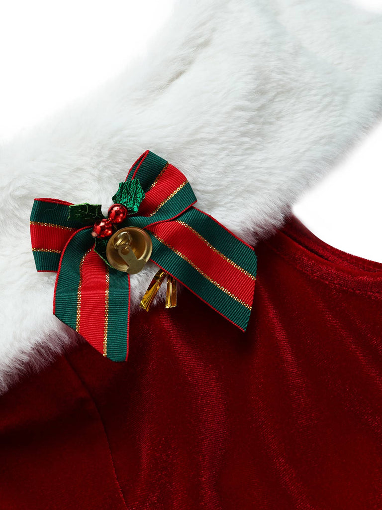 [Prévente] Haut de Noël en velours à flocons, boutons, épaules dénudées et fourrure Années 1950 - 6