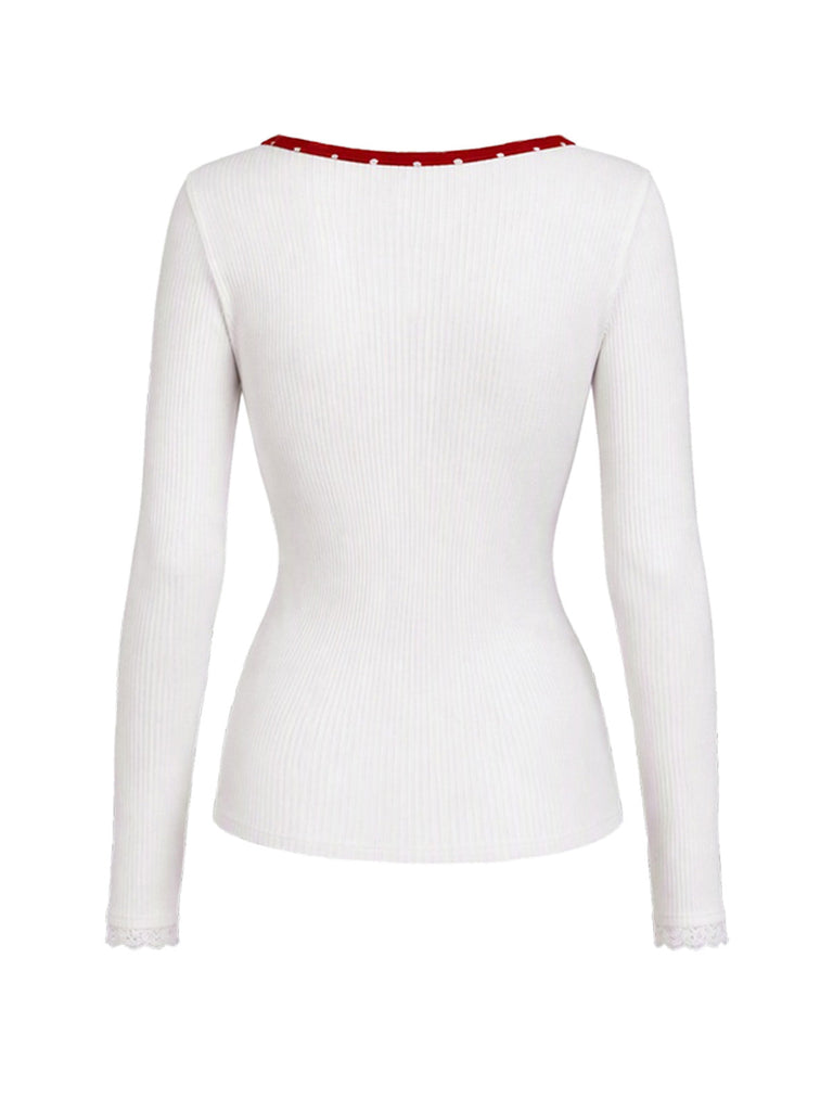 [Prévente] Haut détente en maille à pois, effet deux pièces et bordure en dentelle Années 1960 - 3
