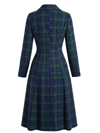 Manteau Vert à Carreaux, Boutonnage Simple et Manches Longues Années 1940 - 2