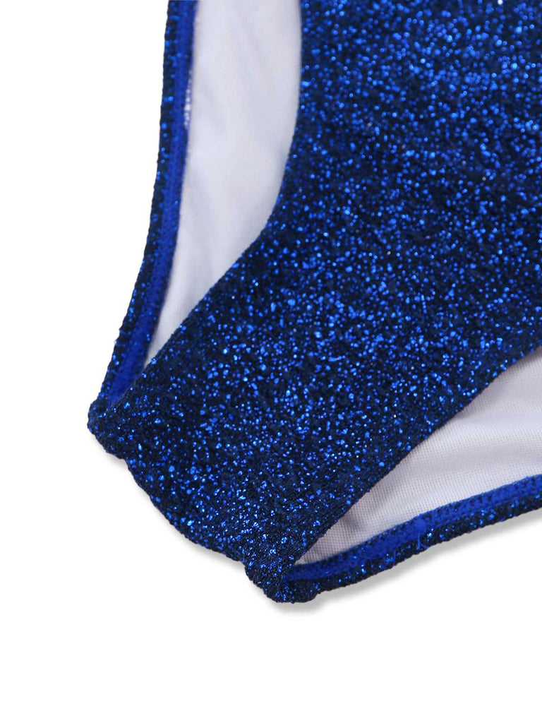 Close-up of the high-waisted bottoms showing the glittery exterior and soft white interior lining.