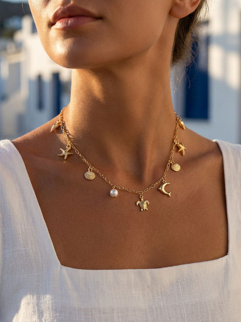 Or Bohème Coquillage Étoile de Mer Perle Superposé Collier 3