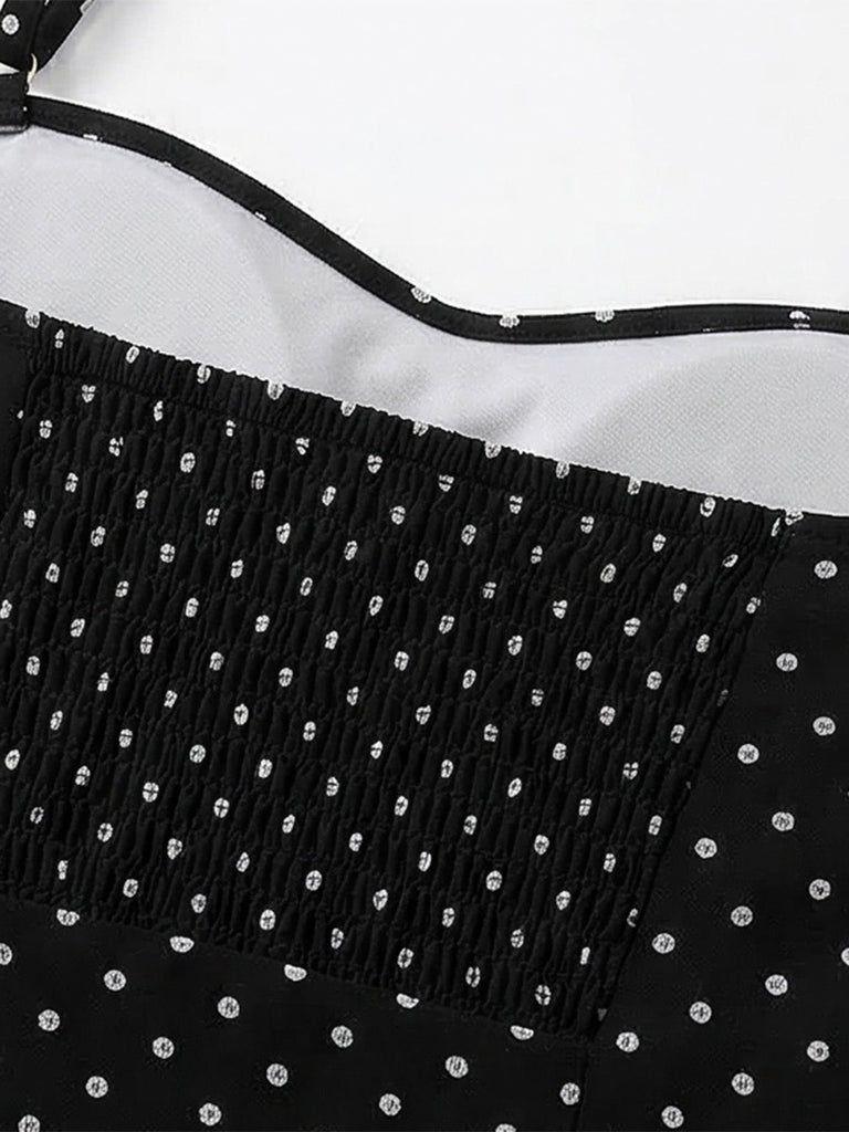 Noir à Pois Halter Dos Nu Maillot de Bain à Jupe Années 1950 6