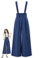 Pantalon bleu marine à fines rayures jambes larges bretelles et poches Années 1950