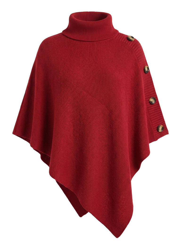Pull Poncho Uni en Maille à Col Roulé Années 1950 - 1