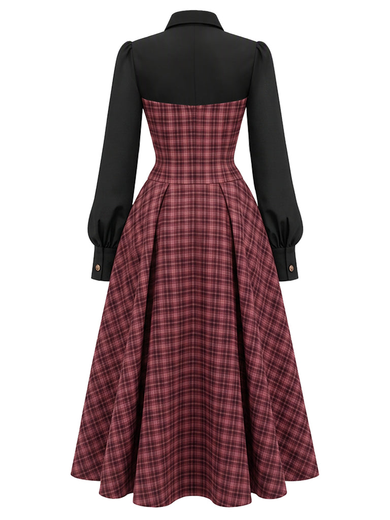 [Prévente] Robe à carreaux effet deux pièces, manches lanternes et découpes Années 1950 - 3