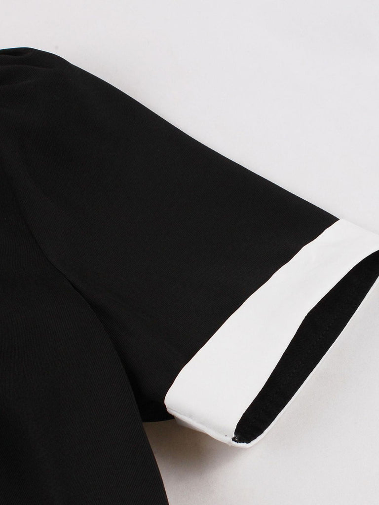 Robe à Col V Fendu, Passepoil Contrasté et Poches Années 1950 - 14