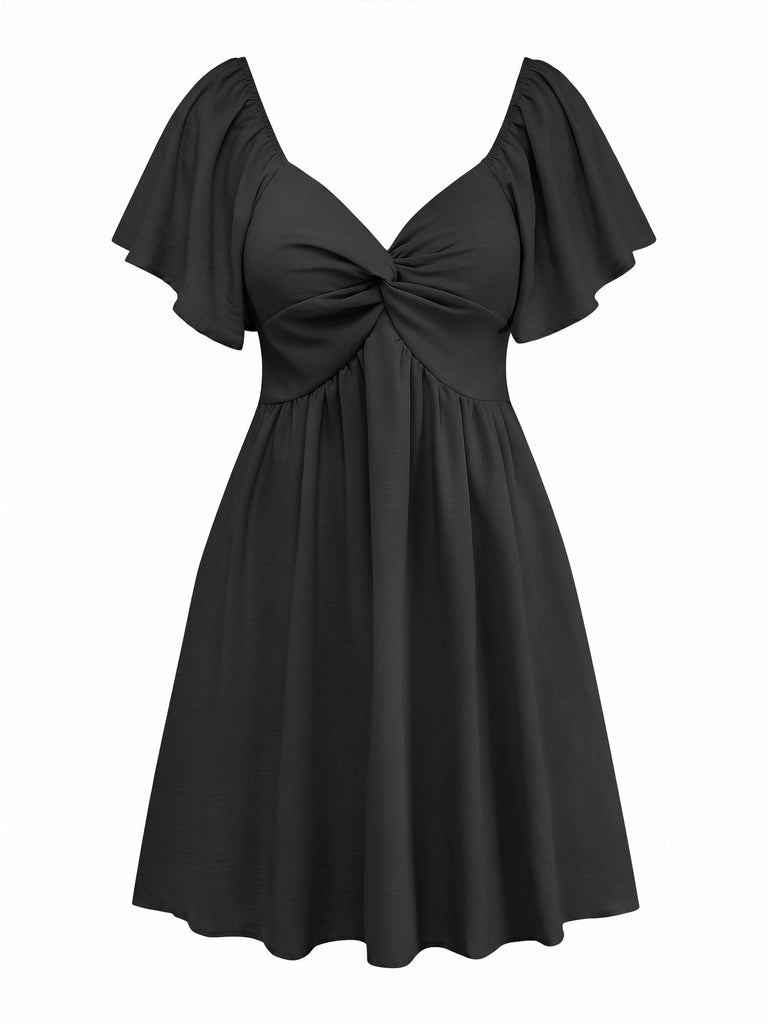 Robe à Décolleté Plongeant, Manches à Volants et Taille Haute Années 1970 - 8