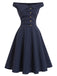 [Prévente] Robe bleu marine à fines rayures, épaules dénudées et boutons Années 1950 - 2