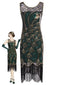 Robe Charleston Art déco à sequins et franges Années 1920