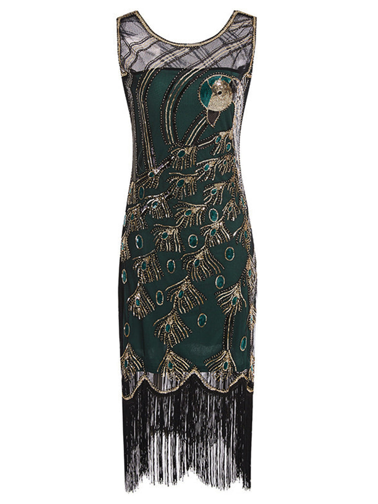 Robe Charleston Art déco à sequins et franges Années 1920 - 2