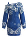 Robe courte de Noël à imprimé flocons et épaule asymétrique Années 1960 - 6
