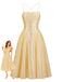 Robe de Cocktail Midi Dorée à Paillettes et Fines Bretelles Années 1950 - 1