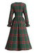 Robe de Noël à Carreaux, Col à Volants et Manches Longues Années 1950 - 4