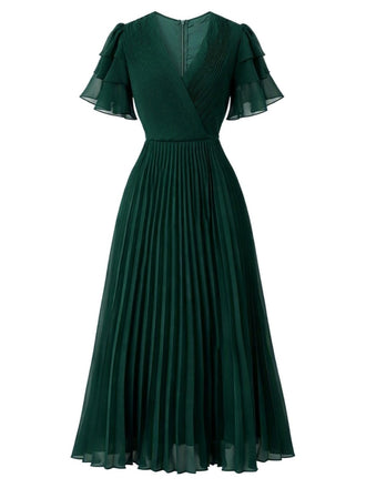 Robe de Soirée Longue Plissée à Manches à Volants Étagés Années 1970 - 2