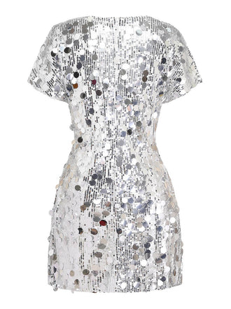 Robe disco scintillante à sequins et col rond Années 1960 - 2