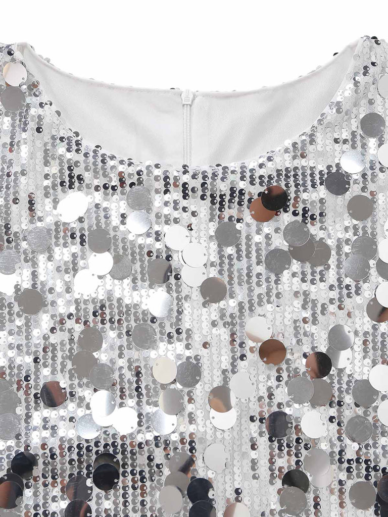 Robe disco scintillante à sequins et col rond Années 1960 - 3