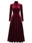 Robe en Velours à Col Roulé et Manches Longues Années 1940