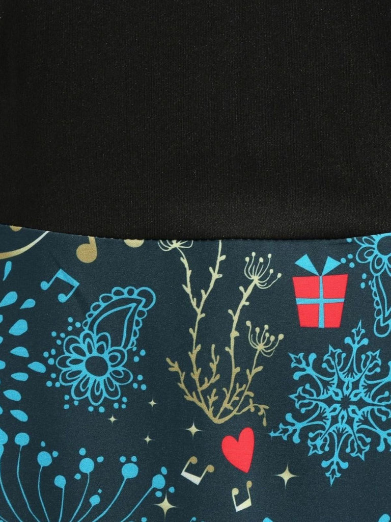 Robe Évasée Multicolore à Imprimé de Noël et Encolure Festonnée Années 1950 - 7