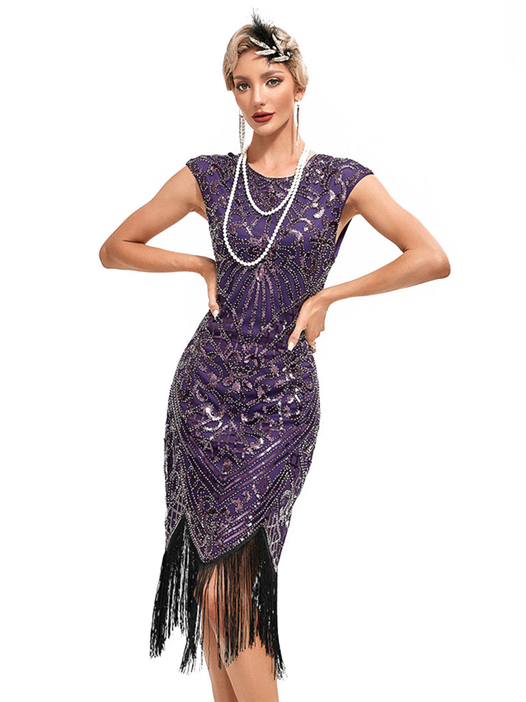 Robe Gatsby à Paillettes, Franges et Manches Courtes Années 1920 - 6