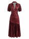 Robe Métallisée Plissée à Col V Profond et Manches Courtes Années 1970 - 2
