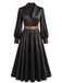 Robe midi en satin à col revers, manches bouffantes et ceinture Années 1940 - 5