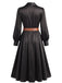 Robe midi en satin à col revers, manches bouffantes et ceinture Années 1940 - 6