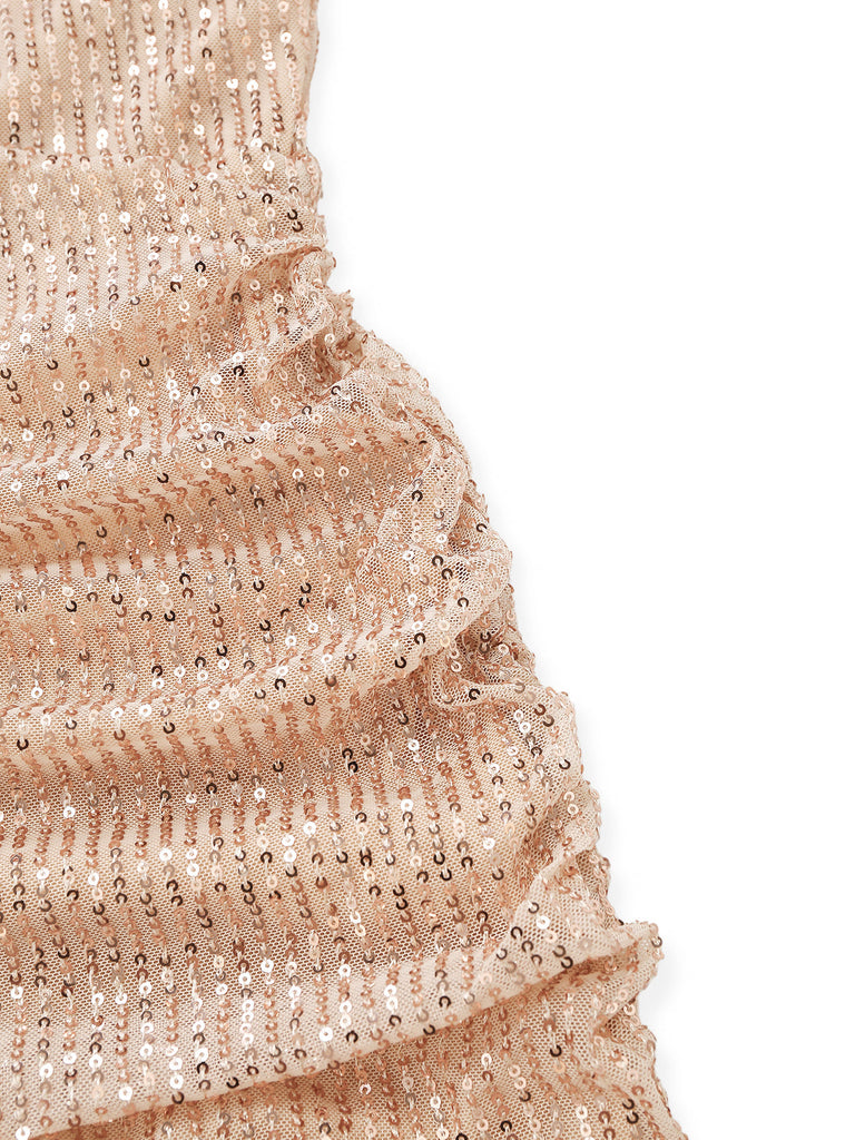 Robe moulante à sequins, col V, dos nu et fronces Années 1960 - 6