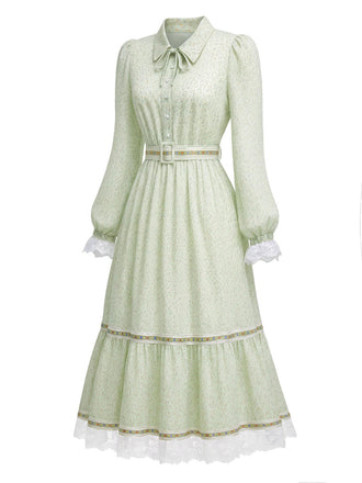 [Prévente] Robe victorienne à fleurs, bordure en dentelle et manches bouffantes Années 1930 - 2