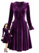 [Prévente] Robe violette en velours à volants, nœud et manches longues Années 1950 - 1