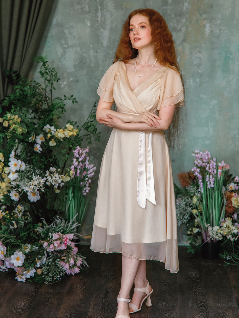 [Prévente] Robe de cocktail vert en tulle satiné années 1950