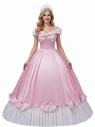 Robe rose à épaules dénudées plissée et ornée d'un nœud en satin années 50