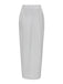 Back view of the shimmering silver high-waisted maxi skirt on a clean white background.
