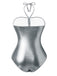 Silver metallic swimsuit on a white background