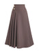 Marron Taille Haute Bouton Plissé Jupe Années 1980