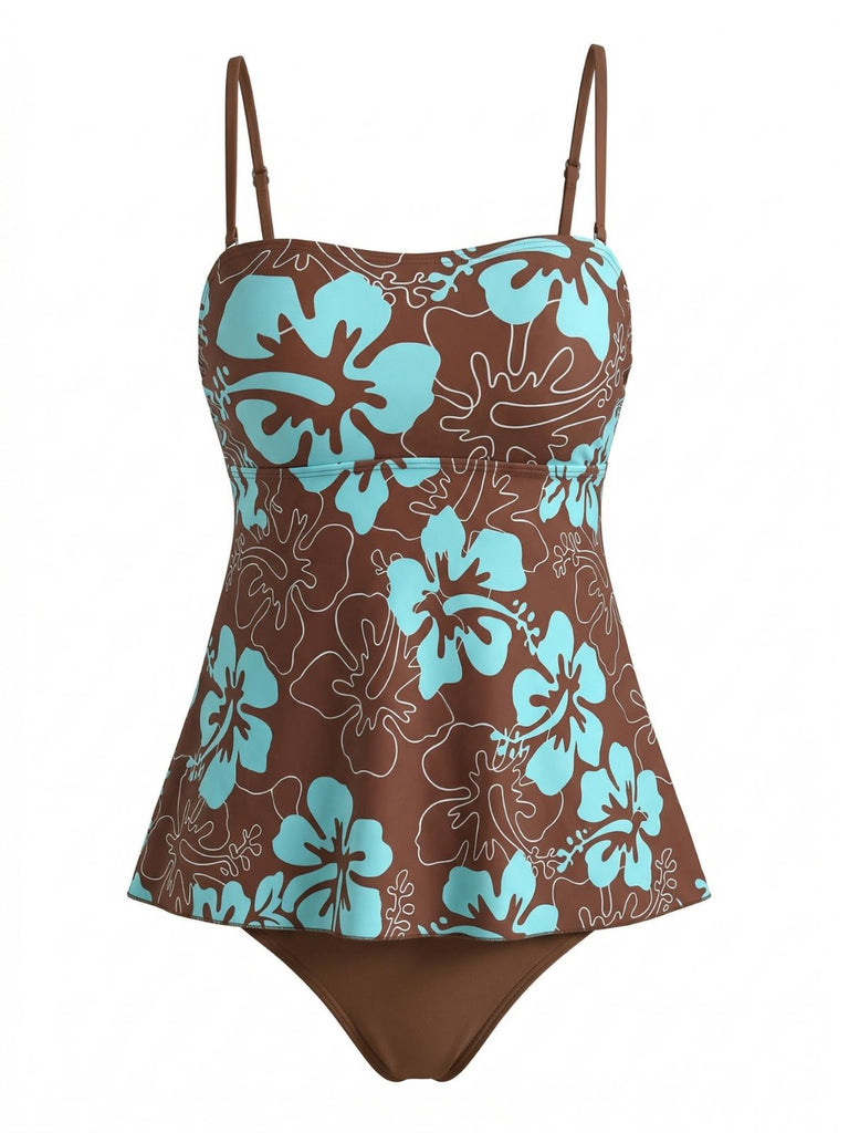 Multicolore Bohème Strap Ensemble Tankini Années 1970 2