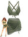 Devant : Ensemble bikini 3 pièces années 1950 à boutons en métal massif, charme vintage, parfait pour les passionnées de mode vintage