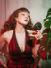 Robe trapèze rouge années 50 en maille à pois cocktail chic