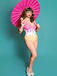 Maillot de bain rose à volants dos noué motif glace années 1970