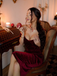 Robe Crayon Vintagr Année 60 Bordeaux en Velours Soirée Cocktail