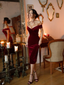 Robe Crayon Vintagr Année 60 Bordeaux en Velours Soirée Cocktail