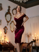 Robe Crayon Vintagr Année 60 Bordeaux en Velours Soirée Cocktail