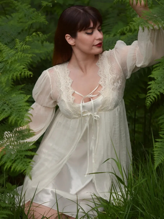 2PCS Chemise de nuit et peignoir fendus bretelles florales 1950s