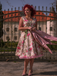 Robe ceinturée multicolore à imprimé rose 1950s
