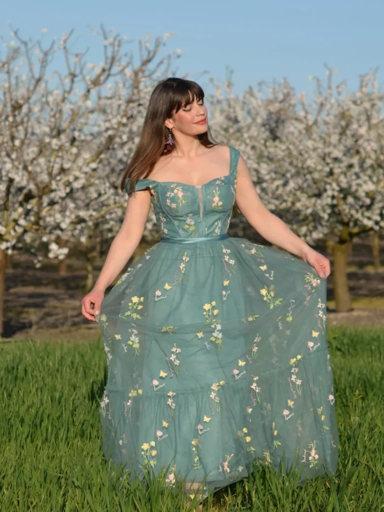 Robe en maille florale à lacets et baleines des années 1930