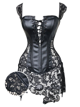 Corset en dentelle gothique en cuir noir Steampunk