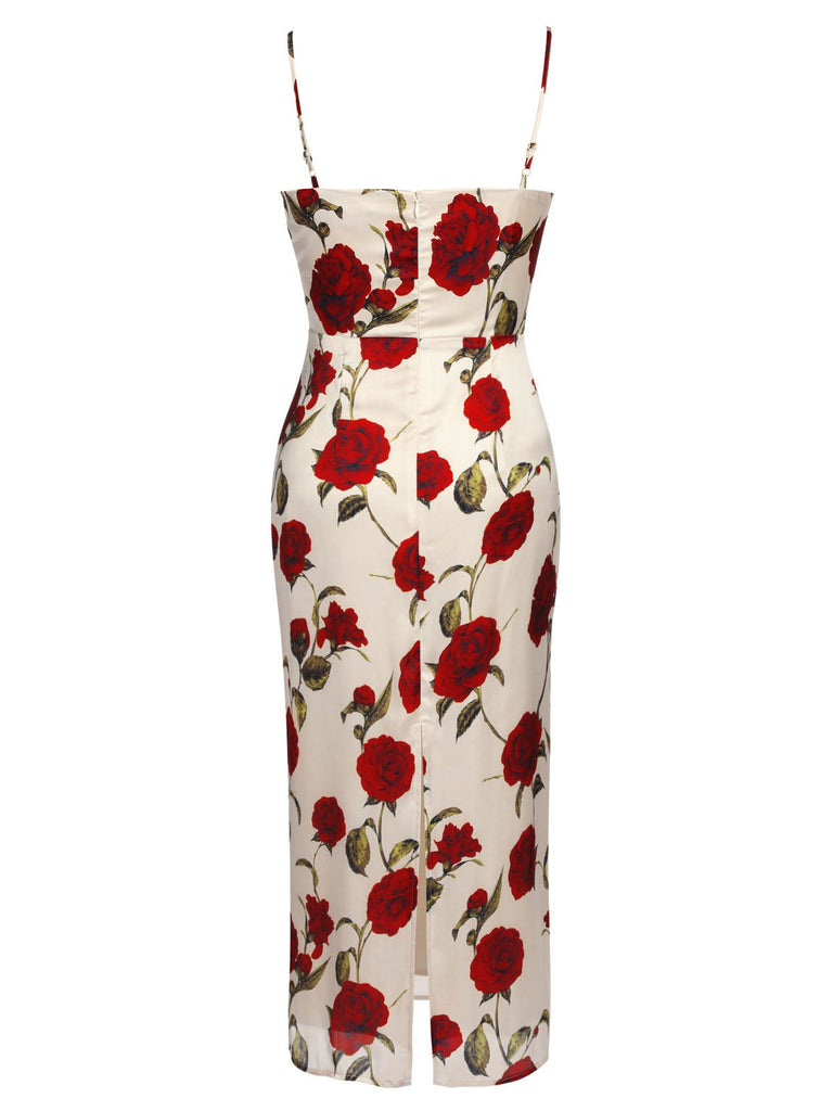 Robe Crayon à Bretelles Roses des Années 1960 Élégant Chic
