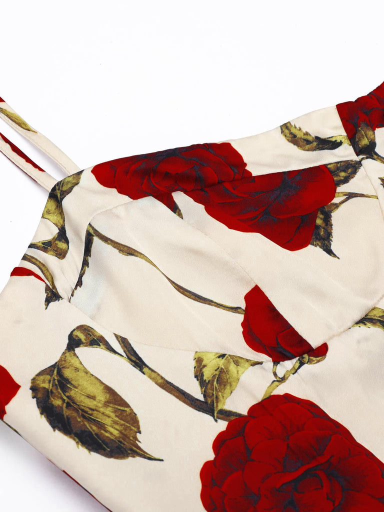 Robe Crayon à Bretelles Roses des Années 1960 Élégant Chic