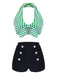 Ensemble de bikini vert à rayures dos nu rétro