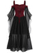 Robe à bretelles rouge manches transparentes Halloween des années 1950